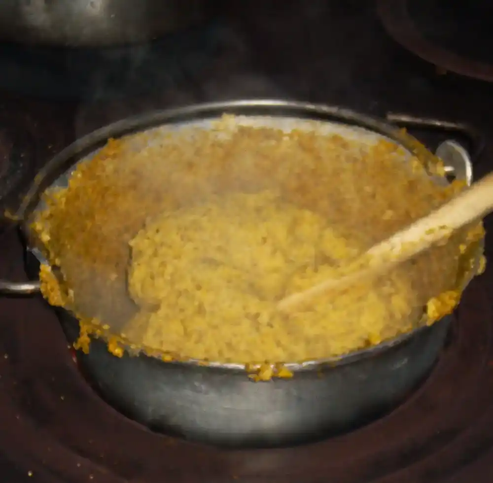 cook the polenta in the cauldron
